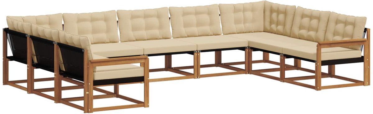 vidaXL Buiten - bank - set - 9 - st - Natuurlijk - en - Beige Natuurlijk en Beige