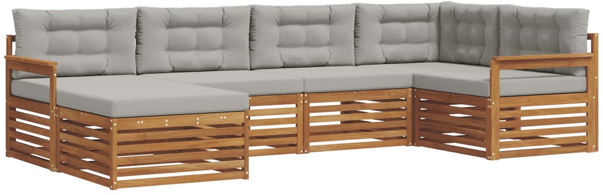 vidaXL Buiten - bank - set - 6 - st - 6-zits - Naturel - en - lichtgrijs Naturel en lichtgrijs