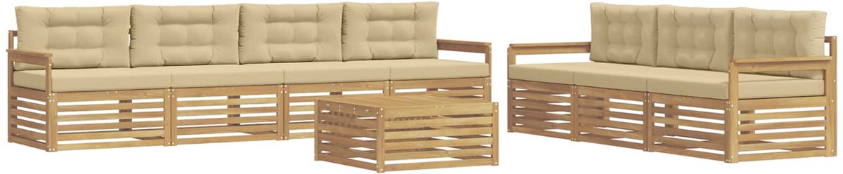 vidaXL Buiten - bank - set - 8 - st - 7-zits - Wit - en - Beige - Polyester Wit en Beige