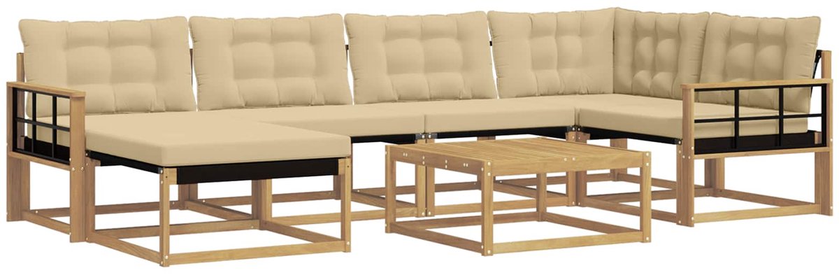 vidaXL Buiten - bank - set - 7 - st - Wit - en - Beige - Massief - Acacia - Hout Wit en beige