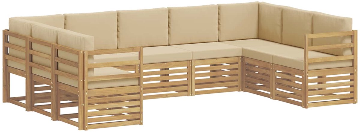 vidaXL Buiten - bank - set - 9 - st - 9-zits - Wit - en - Beige - Polyester Wit en Beige