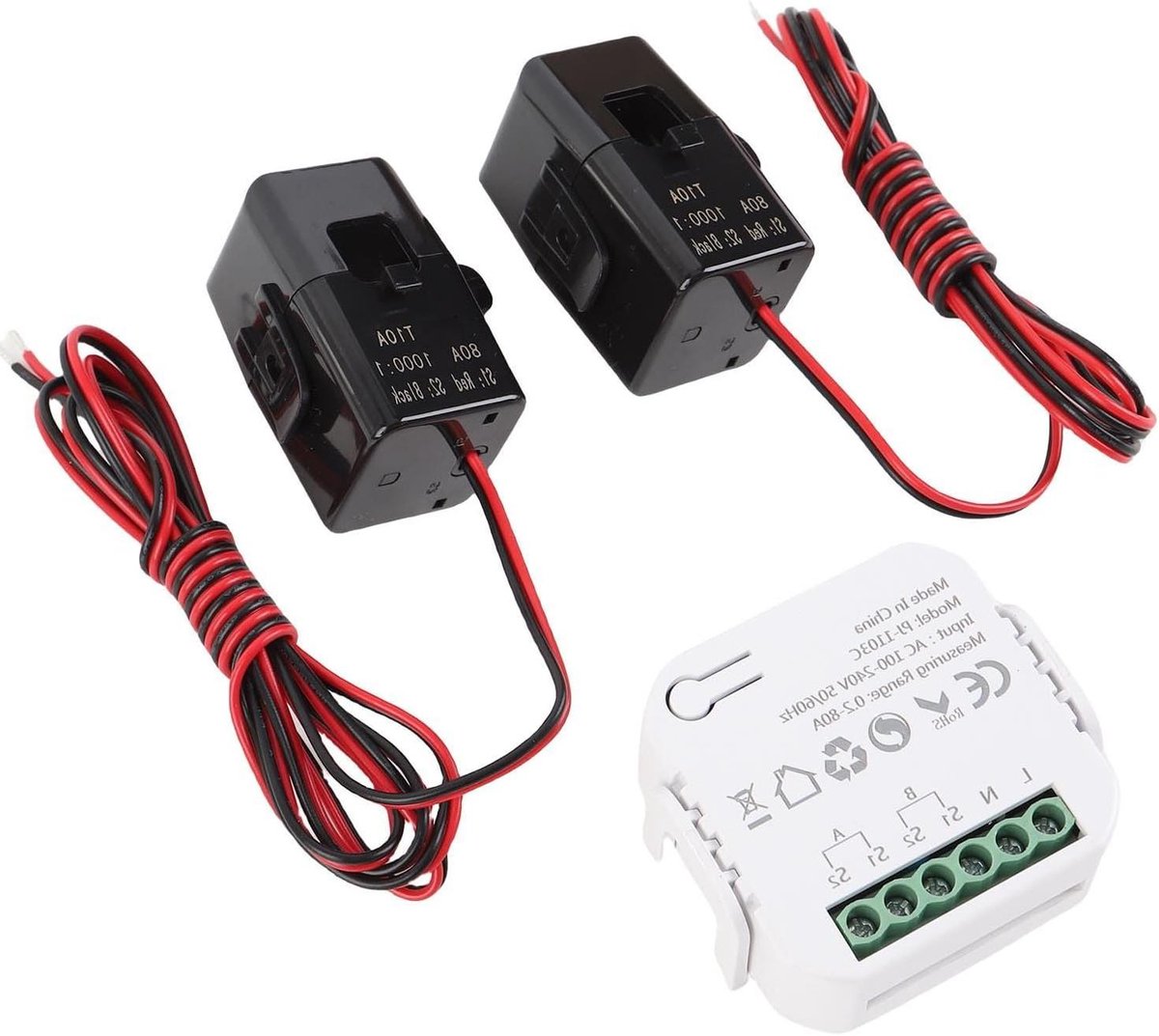 Slimme Energimeting - Stroommeter WiFi - Energie Verbruik Monitoren - Bidirectionele Flow - 80A Klemmen - Wit