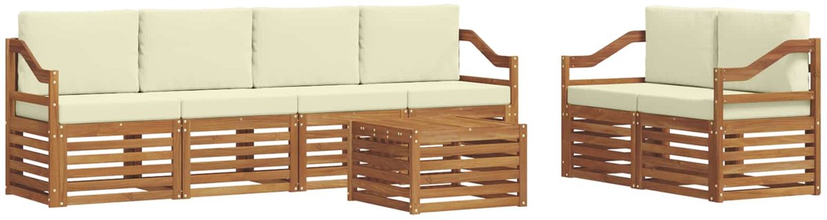 vidaXL Buiten - bank - set - 7 - st - Natuurlijk - en - Crème - Massief - Acacia - Hout Natuurlijk en Crème