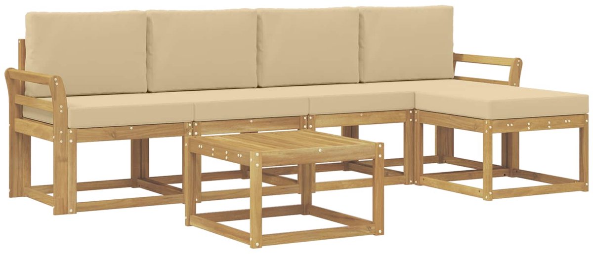 vidaXL Buiten - bank - set - 6 - st - 5-zits - Wit - en - Beige Wit en Beige