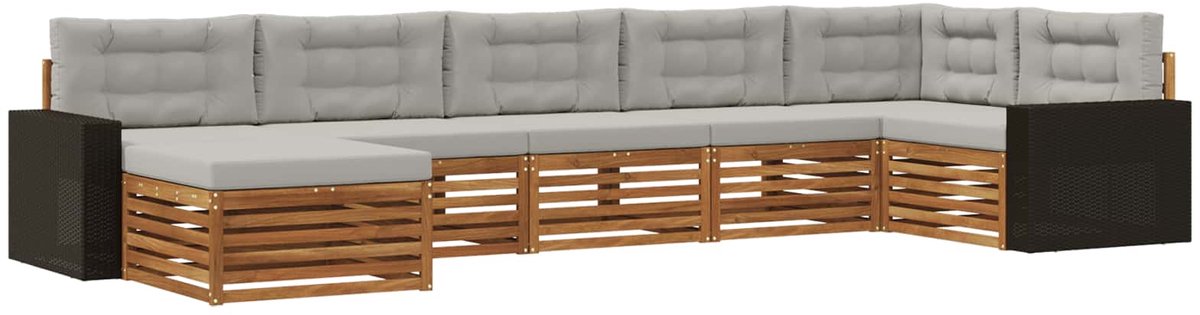 vidaXL Buiten - bank - set - 7 - st - 7-zits - Naturel - en - lichtgrijs Naturel en lichtgrijs