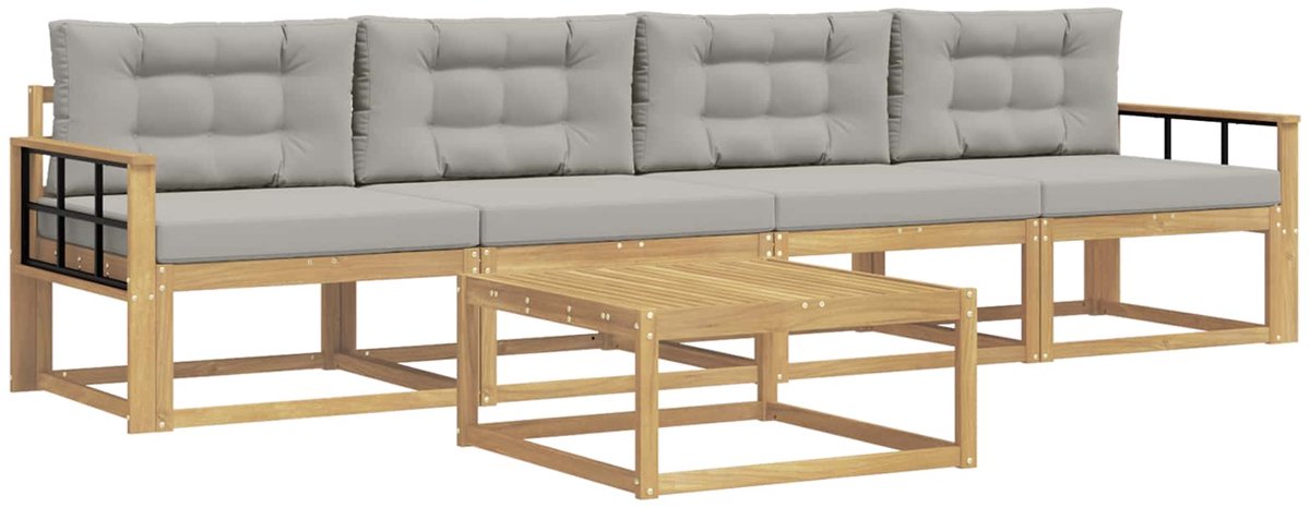 vidaXL Buiten - bank - set - 4 - st - 4-zits - Wit - en - Lichtgrijs Wit en Lichtgrijs