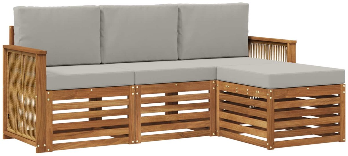 vidaXL Buiten - bank - set - 4 - st - 4-zits - Naturel - en - lichtgrijs Naturel en lichtgrijs