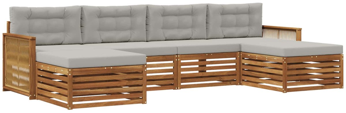 vidaXL Buiten - bank - set - 6 - st - 4-zits - Naturel - en - lichtgrijs Naturel en lichtgrijs