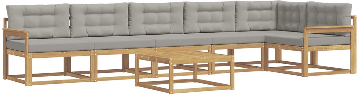 vidaXL Buiten - bank - set - 7 - st - 6-zits - Wit - en - Lichtgrijs - Polyester Wit en lichtgrijs