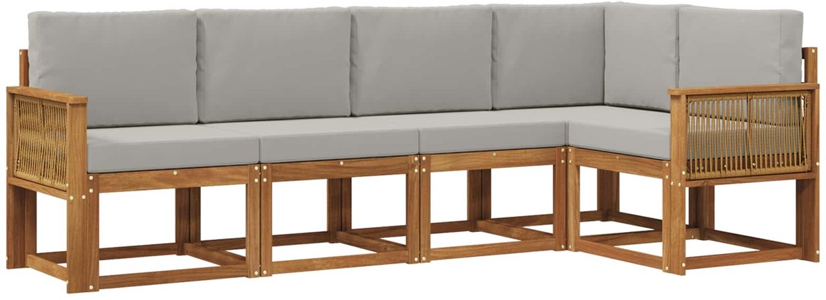 vidaXL Buiten - bank - set - 5 - st - 5-zits - Naturel - en - lichtgrijs Naturel en lichtgrijs