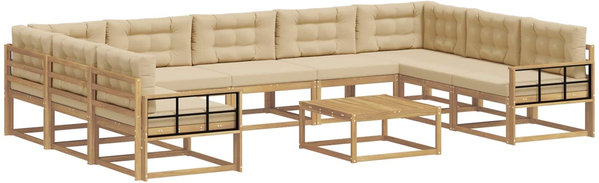 vidaXL Buiten - bank - set - 10 - st - 9-zits - Wit - en - Beige Wit en Beige