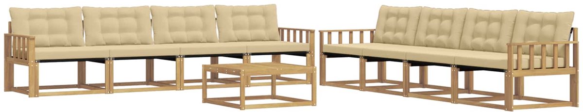 vidaXL Buiten - bank - set - 9 - st - 8-zits - Wit - en - Beige Wit en Beige
