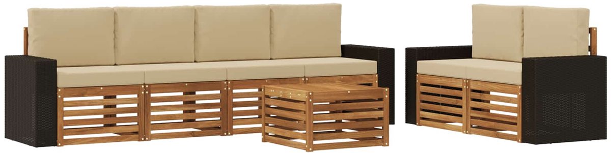 vidaXL Buiten - bank - set - 7 - st - 6-zits - Natuurlijk - en - Beige Natuurlijk en Beige