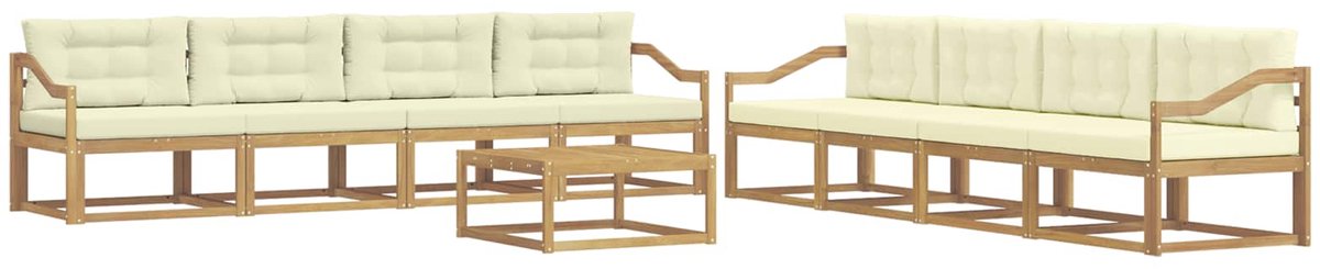 vidaXL Buiten - bank - set - 9 - st - 8-zits - Wit - en - crèmekleurig - Polyester Wit en crèmekleurig