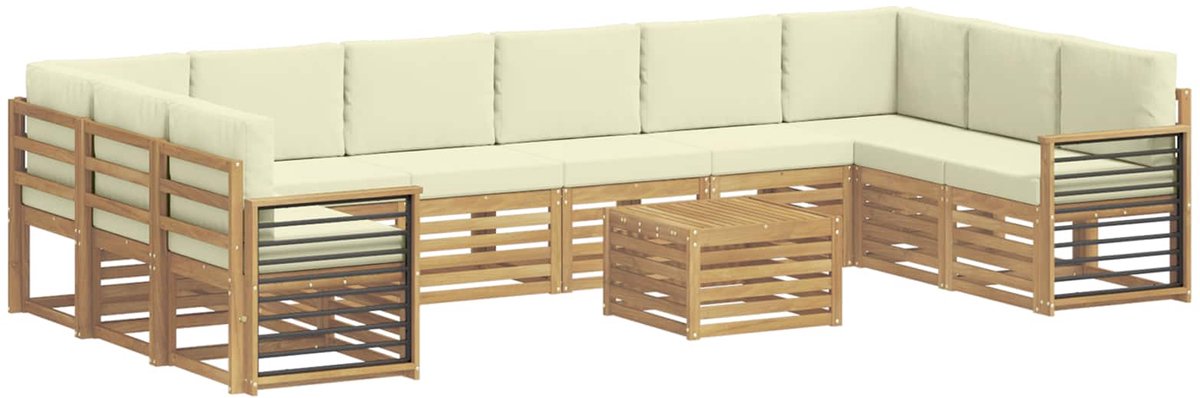 vidaXL Buiten - bank - set - 11 - st - 10-zits - Wit - en - crèmekleurig - Polyester Wit en crèmekleurig