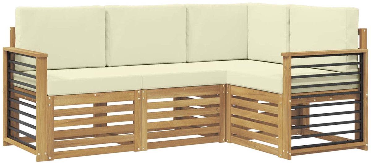 vidaXL Buiten - bank - set - 4 - st - 4-zits - Wit - en - crèmekleurig - Polyester Wit en crèmekleurig