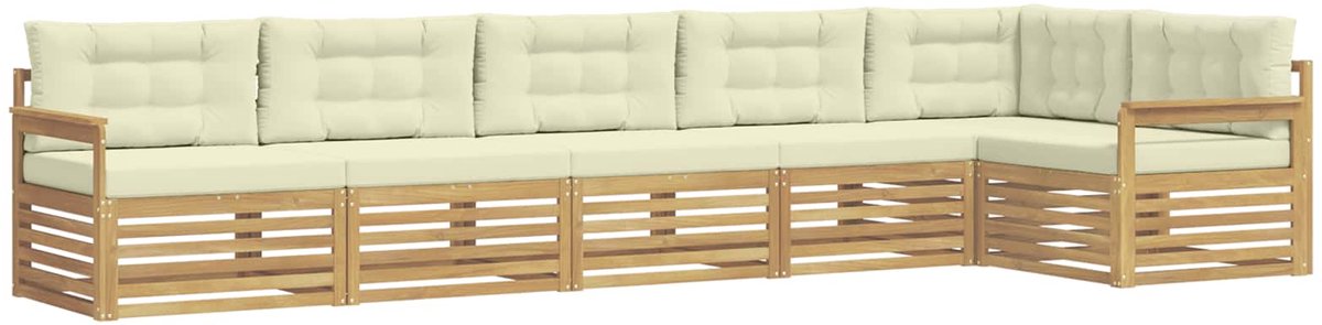 vidaXL Buiten - bank - set - 6 - st - 6-zits - Wit - en - crèmekleurig - Polyester Wit en crèmekleurig