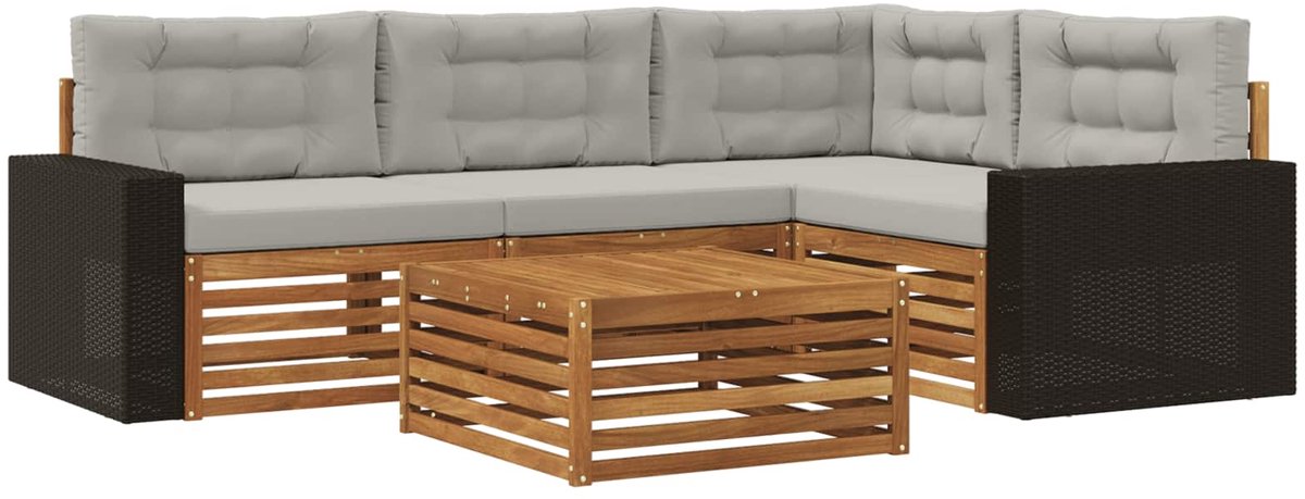 vidaXL Buiten - bank - set - 5 - st - 4-zits - Naturel - en - lichtgrijs Naturel en lichtgrijs