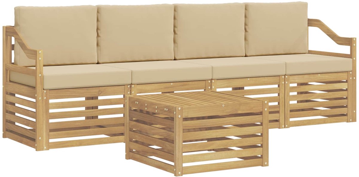 vidaXL Buiten - bank - set - 5 - st - 4-zits - Wit - en - Beige - Polyester Wit en Beige