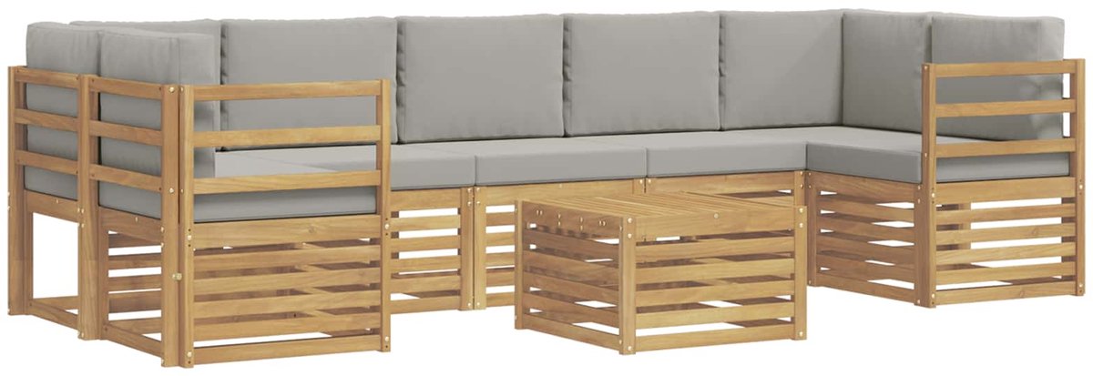 vidaXL Buiten - bank - set - 8 - st - 7-zits - Wit - en - Lichtgrijs - Polyester Wit en Lichtgrijs