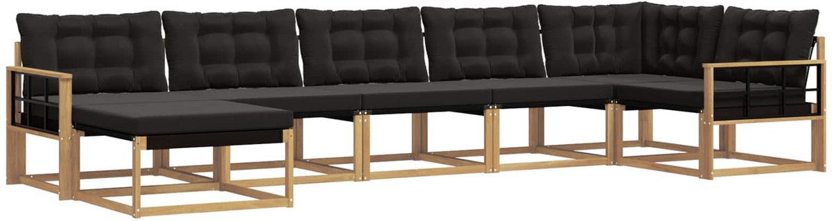 vidaXL Buiten - bank - set - 7 - st - 7-zits - Wit - en - zwart - Massief - Acacia - Hout Wit en zwart
