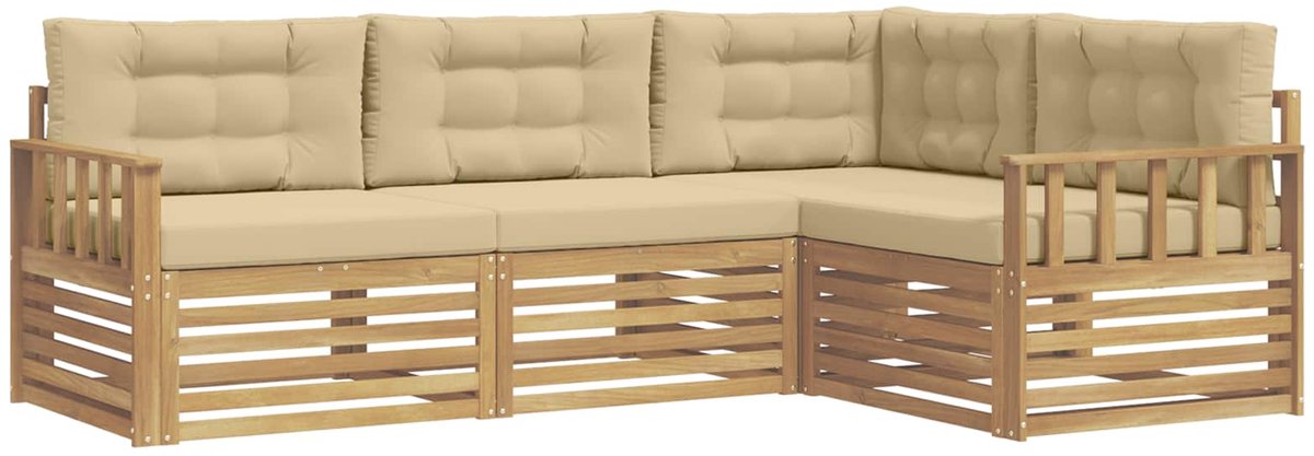 vidaXL Buiten - bank - set - 4 - st - 4-zits - Wit - en - Beige - Polyester Wit en Beige