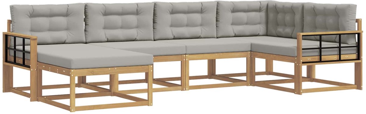 vidaXL Buiten - bank - set - 6 - st - 6-zits - Wit - en - Lichtgrijs - Polyester Wit en Lichtgrijs