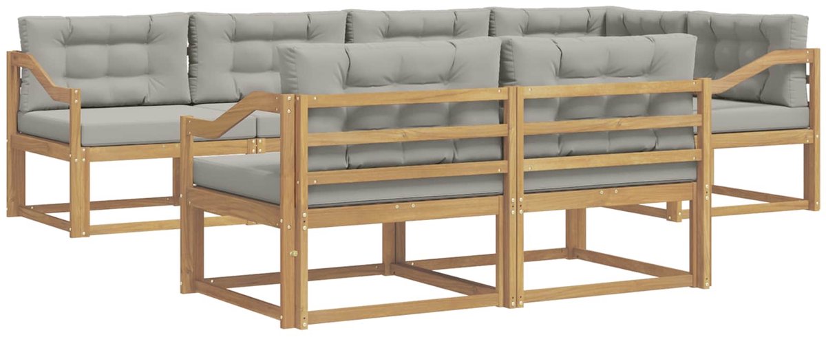 vidaXL Buiten - bank - set - 6 - st - 7-zits - Wit - en - Lichtgrijs - Polyester Wit en Lichtgrijs