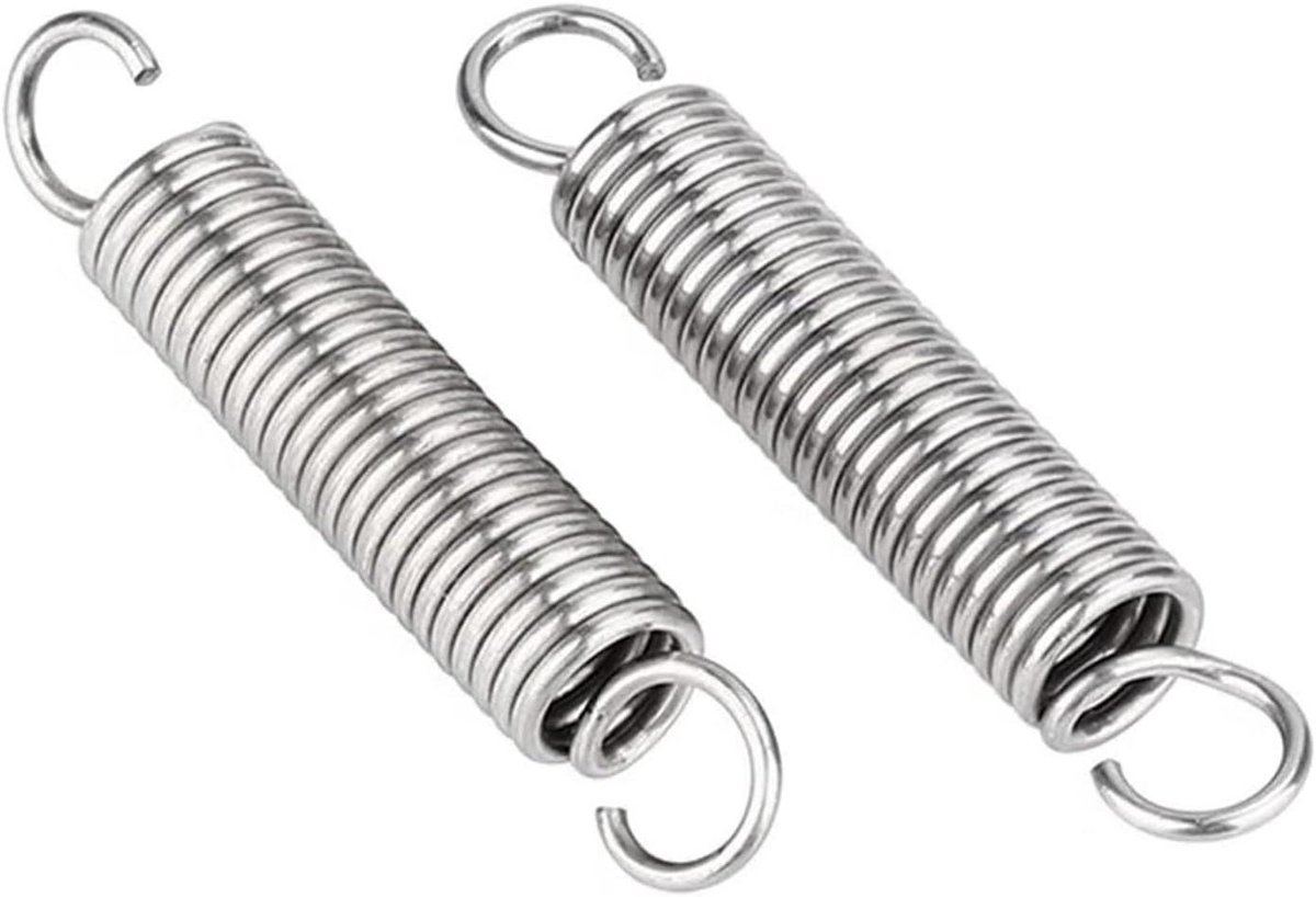 Trekveren RVS - Verlengveer Dubbele Haak - Meubel Reparatie - Roestvrij Staal 304 - 4mm x 15mm - Zilverkleurig