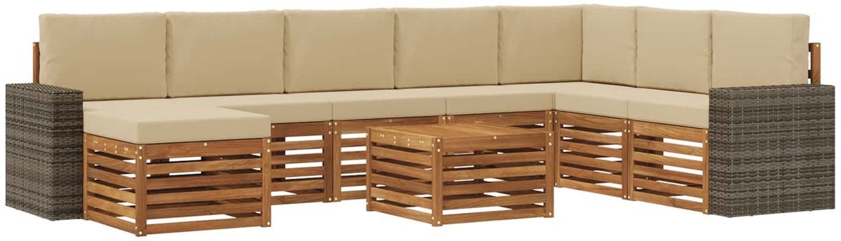 vidaXL Buiten - bank - set - 9 - st - 8-zits - Natuurlijk - en - Beige Natuurlijk en Beige