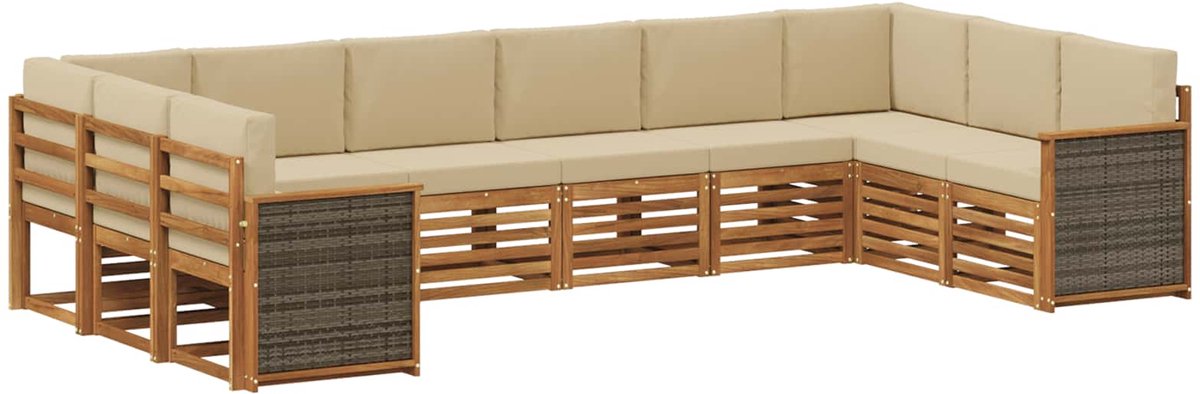 vidaXL Buiten - bank - set - 10 - st - 10-zits - Natuurlijk - en - Beige Natuurlijk en Beige