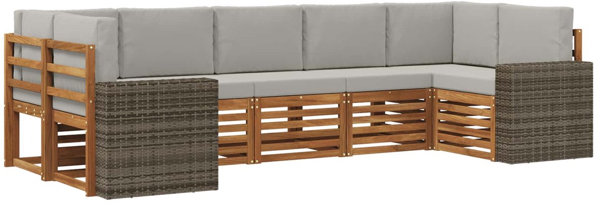 vidaXL Buiten - bank - set - 7 - st - 7-zits - Naturel - en - lichtgrijs Naturel en lichtgrijs