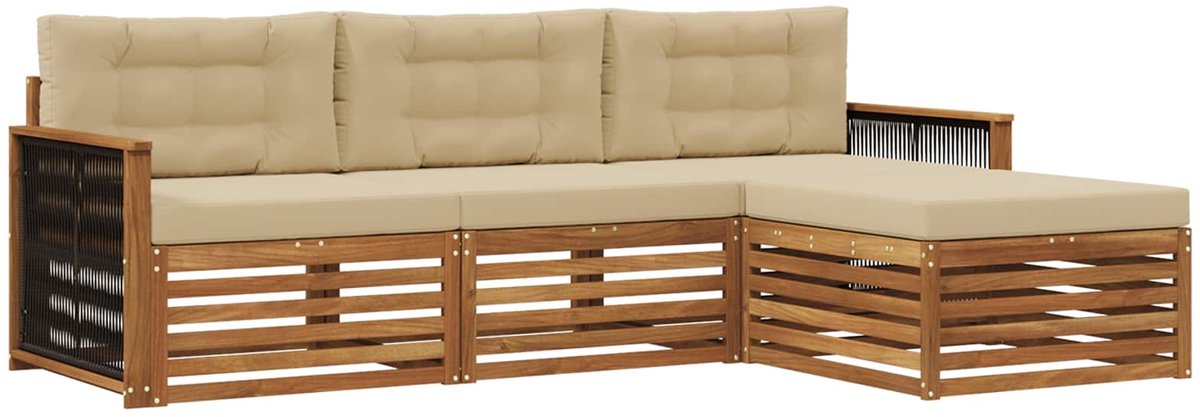 vidaXL Buiten - bank - set - 4 - st - 3-zits - Natuurlijk - en - Beige Natuurlijk en Beige