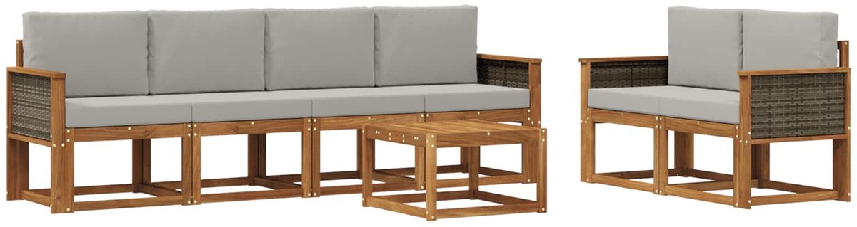 vidaXL Buiten - bank - set - 6 - st - 6-zits - Naturel - en - lichtgrijs Naturel en lichtgrijs