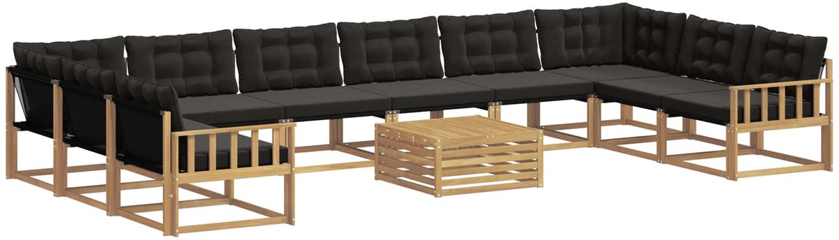vidaXL Buiten - bank - set - 11 - st - 10-zits - Wit - en - zwart Wit en zwart