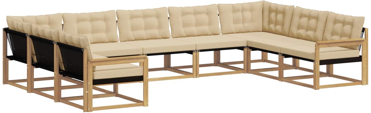 vidaXL Buiten - bank - set - 9 - st - 9-zits - Wit - en - Beige Wit en Beige