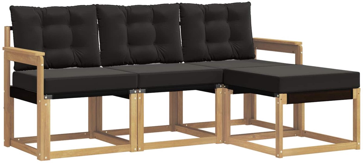 vidaXL Buiten - bank - set - 4 - st - 4-zits - Wit - en - zwart Wit en zwart