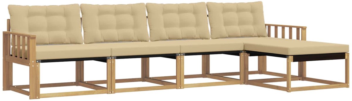 vidaXL Buiten - bank - set - 5 - st - 5-zits - Wit - en - Beige Wit en Beige