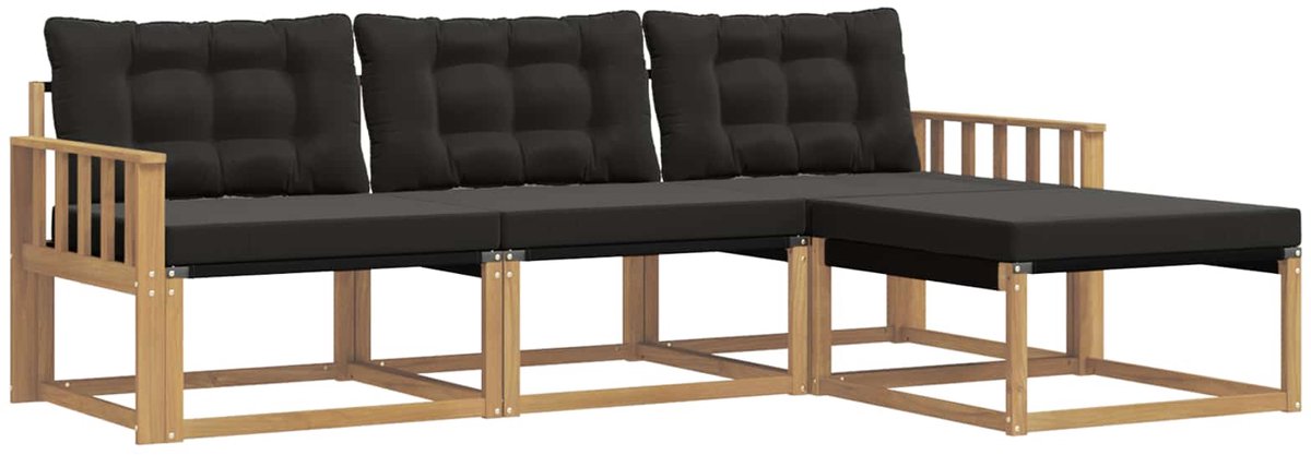 vidaXL Buiten - bank - set - 4 - st - 4-zits - Wit - en - zwart Wit en zwart
