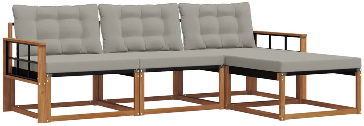 vidaXL Buiten - bank - set - 4 - st - Naturel - en - lichtgrijs Naturel en lichtgrijs