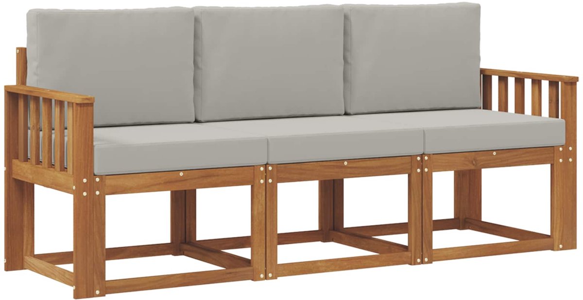 vidaXL Buiten - bank - set - 3 - st - 3-zits - Naturel - en - lichtgrijs Naturel en lichtgrijs