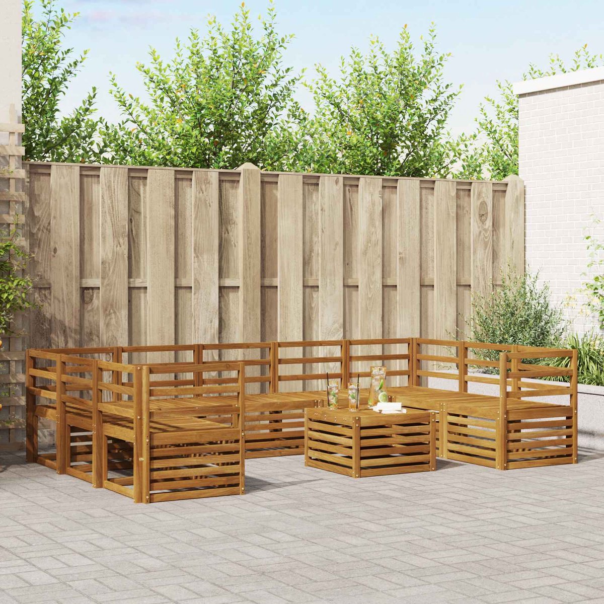 vidaXL Buiten - bank - set - 10 - st - 9-zits - Naturel - Massief - Acacia - Hout