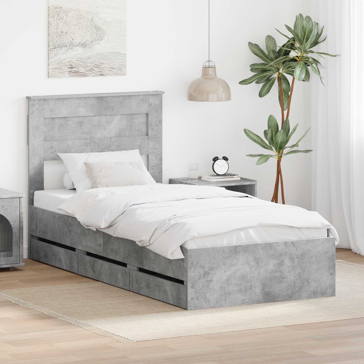 vidaXL Bedframe - met - lade - Beton - Grijs - 90 - x - 200 - cm - Ingenieurshout Beton grijs