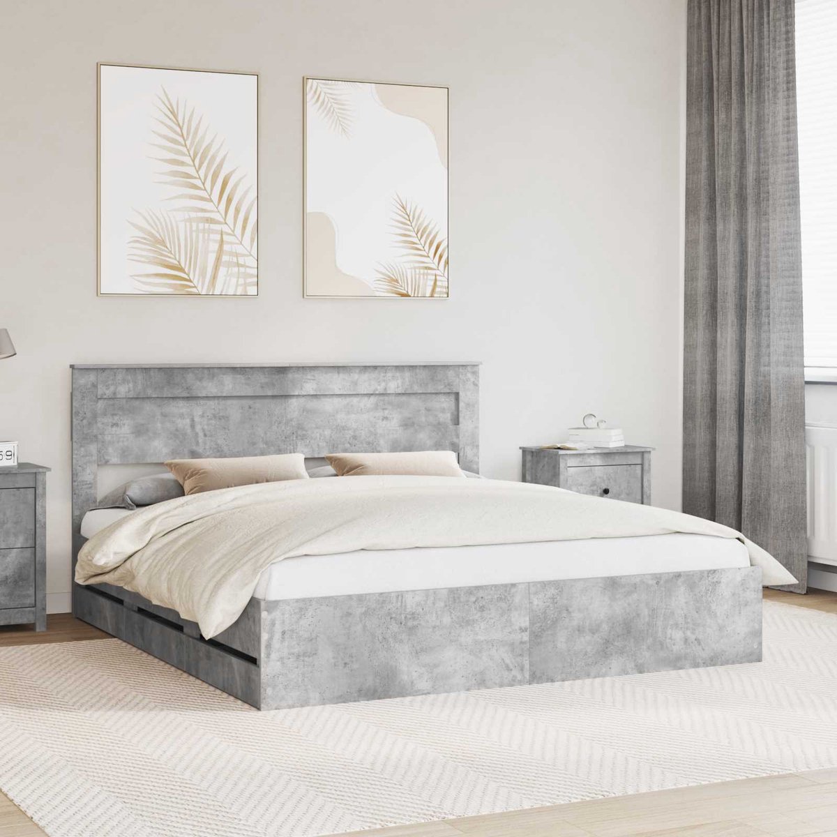 vidaXL Bedframe - met - lade - Beton - Grijs - 180 - x - 200 - cm - Ingenieurshout Beton grijs