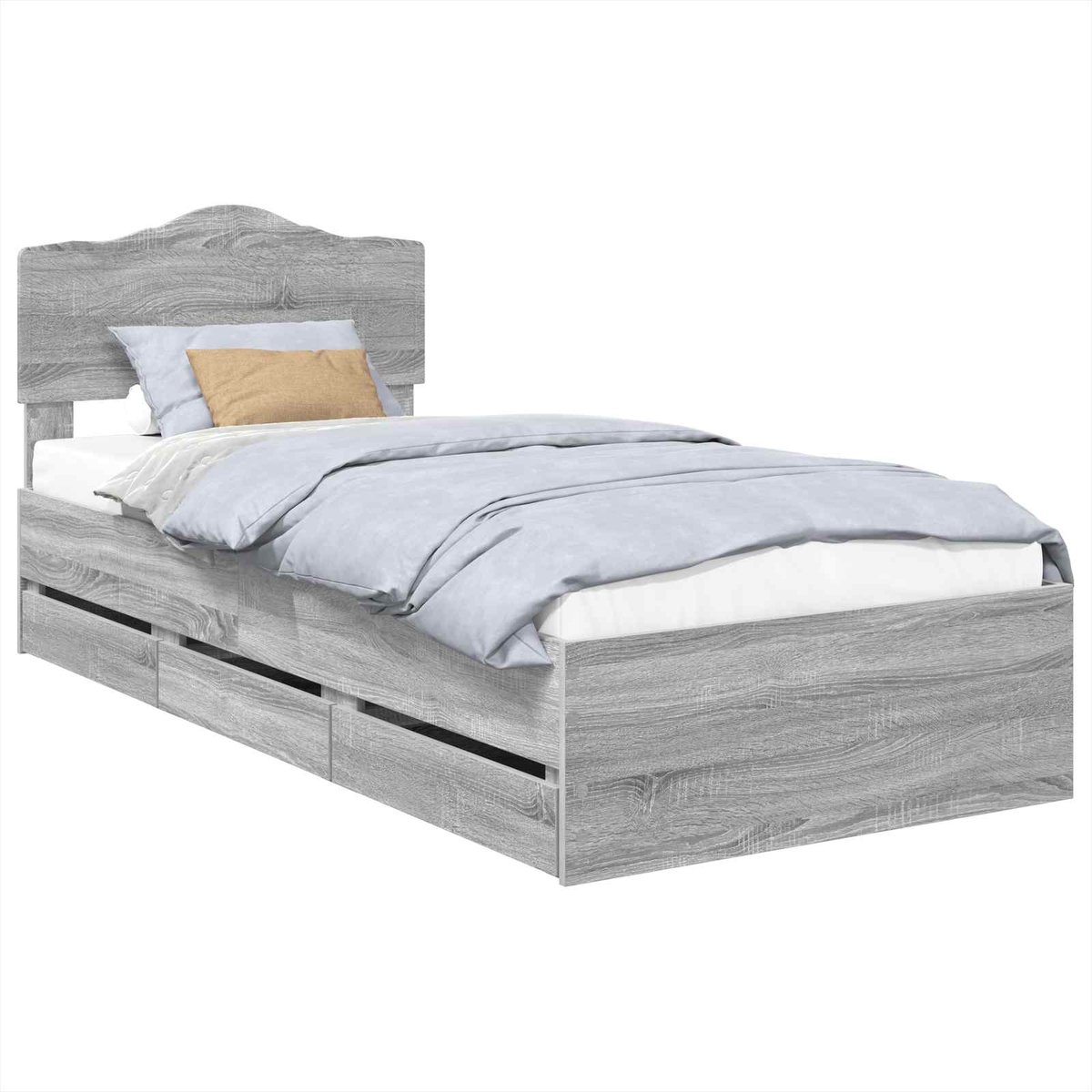 vidaXL Bedframe - met - lade - Grijs - Sonoma - 75 - x - 190 - cm - Ingenieurshout Grijs sonoma