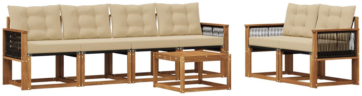 vidaXL Buiten - bank - set - 7 - st - 6-zits - Natuurlijk - en - Beige Natuurlijk en Beige