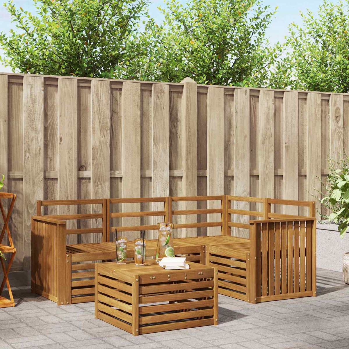 vidaXL Buiten - bank - set - 5 - st - 4-zits - Naturel - Massief - Acacia - Hout