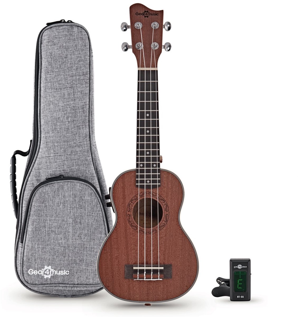 Sapeli Elektro-akoestische Sopraan Ukulele met Pakket van Gear4music