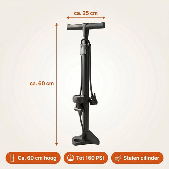 Cheqo® Fietspomp Staand - Vloerpomp met Manometer en Drukmeter - Luchtpomp Fiets - Bandenpomp - Hoge Druk - Hollands Ventiel - Frans Ventiel - Autoventiel - Fietsbanden Oppompen - Racefiets - MTB - Stadsfiets - Dubbele Ventielkop — afbeelding 3