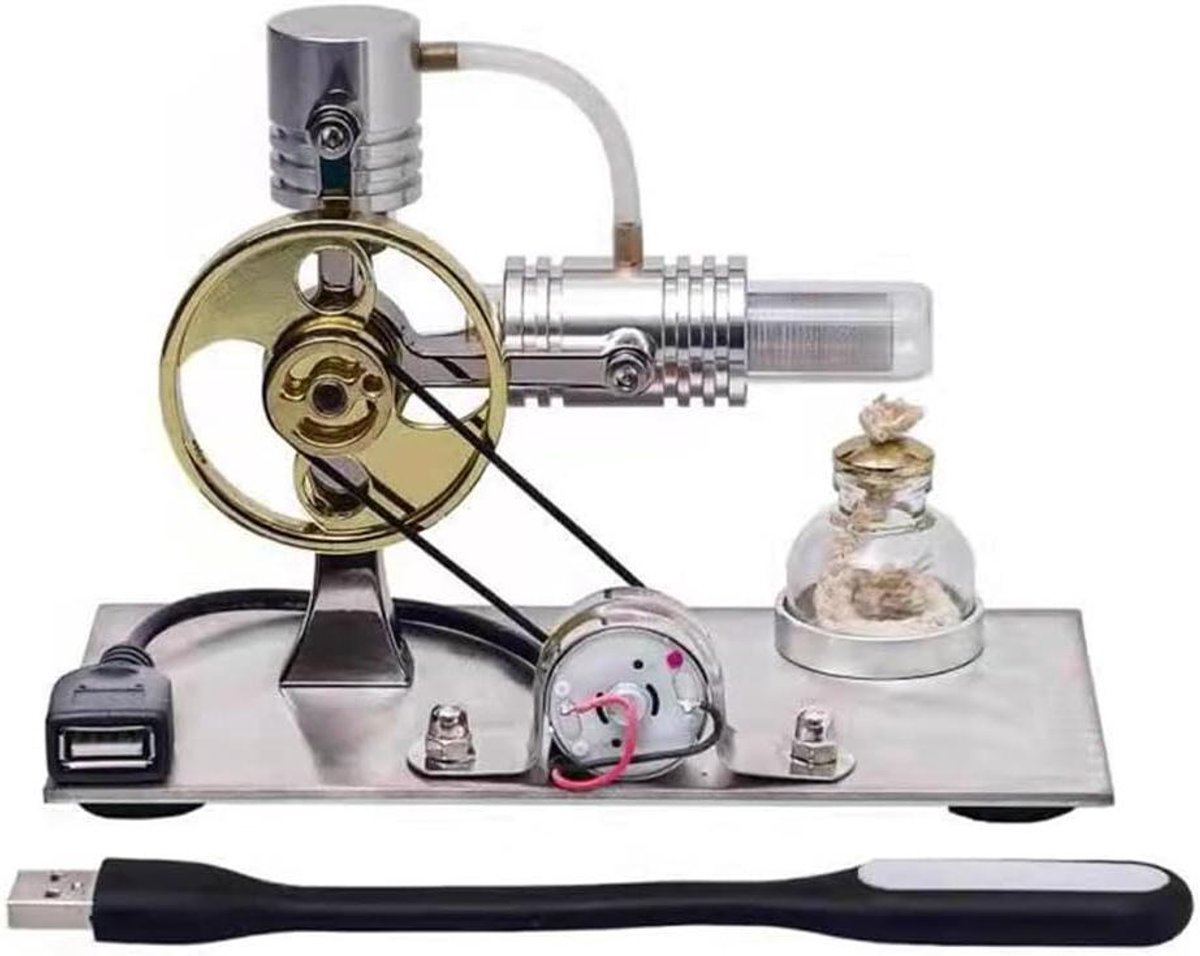 Stirlingmotor Bouwpakket - Modelmotor Experiment - Techniek Leren - L-vormig Ontwerp - 16 x 8 x 11 cm - Zilver